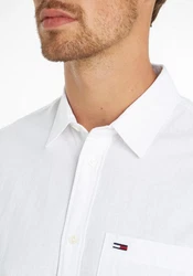 Tommy Jeans Langarmhemd TJM REG LINEN BLEND SHIRT Weiß/Creme/Grau
