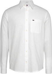 Tommy Jeans Langarmhemd TJM REG LINEN BLEND SHIRT Weiß/Creme/Grau