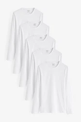 Next Langarmshirt Shirts (5-tlg) Weiß/Grau/Dunkelblau