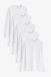 Next Langarmshirt Shirts (5-tlg) Weiß/Grau/Dunkelblau