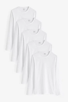 Next Langarmshirt Shirts (5-tlg) Weiß/Grau/Dunkelblau