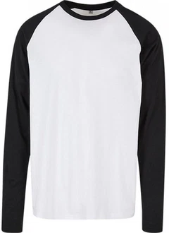 Build Your Brand Contrast Raglan Langarmshirt Herren Weiß/Schwarz
