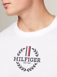 Tommy Hilfiger T-Shirt GLOBAL STRIPE WREATH TEE mit Archive-Wappen-Logo Creme/Weiß/Grau/Silber