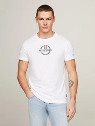 Tommy Hilfiger T-Shirt GLOBAL STRIPE WREATH TEE mit Archive-Wappen-Logo Creme/Weiß/Grau/Silber
