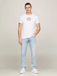 Tommy Hilfiger T-Shirt GLOBAL STRIPE WREATH TEE mit Archive-Wappen-Logo Creme/Weiß/Grau/Silber