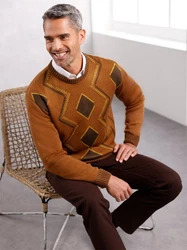 Sieh an! Strickpullover Rundhalsmodell Braun/Orange/Bordeaux