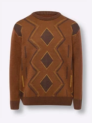 Sieh an! Strickpullover Rundhalsmodell Braun/Orange/Bordeaux