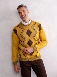 Sieh an! Strickpullover Rundhalsmodell Braun/Gelb/Bordeaux/Dunkelrot