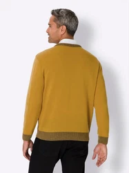 Sieh an! Strickpullover Rundhalsmodell Braun/Gelb/Bordeaux/Dunkelrot