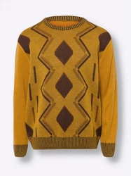 Sieh an! Strickpullover Rundhalsmodell Braun/Gelb/Bordeaux/Dunkelrot