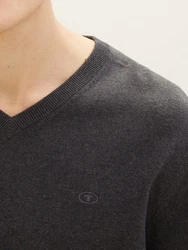 TOM TAILOR Strickpullover mit V-Ausschnitt dunkelgrau