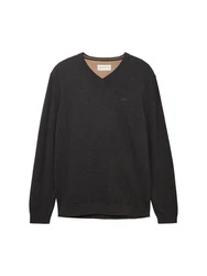 TOM TAILOR Strickpullover mit V-Ausschnitt dunkelgrau