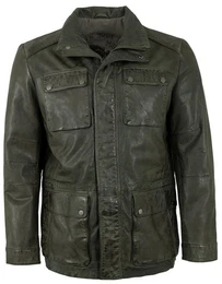 Lederjacke Jamiro - Herren Lederjacke Parka Lammnappa moorgrn