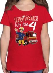 Shirtracer T-Shirt Tat Tata! Ich bin 4 Feuerwehrmann Sam Mädchen rot