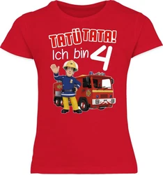 Shirtracer T-Shirt Tat Tata! Ich bin 4 Feuerwehrmann Sam Mädchen rot
