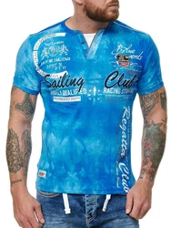 L.gonline Herren T-Shirt mit Knopfleiste Blau/Hellblau