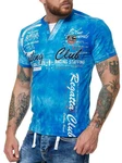 L.gonline Herren T-Shirt mit Knopfleiste Blau/Hellblau