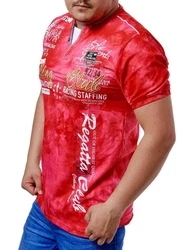 L.gonline Herren T-Shirt mit Knopfleiste Rosa/Rot/Dunkelrot