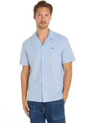 Tommy Jeans Kurzarmhemd TJM LINEN BLEND CAMP SHIRT Blau/Hellblau