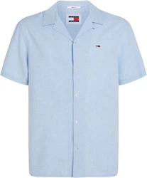 Tommy Jeans Kurzarmhemd TJM LINEN BLEND CAMP SHIRT Blau/Hellblau