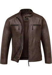 Amaci&Sons Lederjacke CICERO Herren Biker Zipper Jacke Dunkelbraun/Braun/Grau