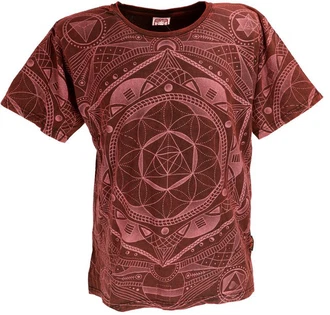 Guru-Shop T-Shirt Tibet & Buddhist Art T-Shirt Dunkelrot/Rot/Braun/Bordeaux Guru-Shop T-Shirt Tibet & Buddhist Art T-Shirt Dunkelrot/Rot/Braun/Bordeaux