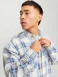 Jack & Jones Langarmhemd JJEMICHAEL OVERSHIRT Blau/Hellblau/Creme