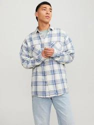 Jack & Jones Langarmhemd JJEMICHAEL OVERSHIRT Blau/Hellblau/Creme