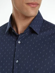 Calvin Klein Langarmhemd POPLIN LEAF PRINT SLIM SHIRT Dunkelblau/Blau/Hellblau