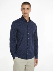 Calvin Klein Langarmhemd POPLIN LEAF PRINT SLIM SHIRT Dunkelblau/Blau/Hellblau