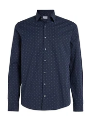 Calvin Klein Langarmhemd POPLIN LEAF PRINT SLIM SHIRT Dunkelblau/Blau/Hellblau