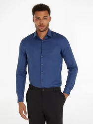 Calvin Klein Langarmhemd TONAL STRUCTURE SLIM SHIRT Dunkelblau/Blau
