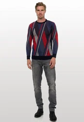 Rusty Neal Strickpullover Mischfarben/Rot/Dunkelrot/Braun/Dunkelblau