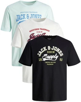 Jack & Jones Print-Shirt (Spar Set, 3er-Pack) Hellblau/Mischfarben/Schwarz/Dunkelblau/Blau