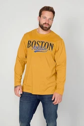 Boston Park T-Shirt Langarmshirt mit Print Gelb/Braun/Gold
