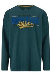 Boston Park T-Shirt Langarmshirt mit Print Dunkelgrün/Türkis/Blau