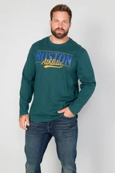 Boston Park T-Shirt Langarmshirt mit Print Dunkelgrün/Türkis/Blau