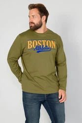 Boston Park T-Shirt Langarmshirt mit Print Dunkelgrün/Braun/Khaki