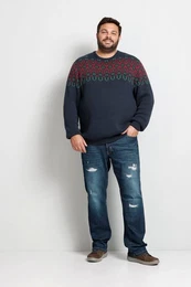 Rundhalspullover Pullover Bauchfit Muster Rundhals