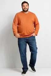 Boston Park T-Shirt Langarmshirt Bauchfit Rundhals Braun/Rot/Orange