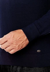 Vincenzo Boretti V-Ausschnitt Pullover tailliert Stehkragen Dunkelblau