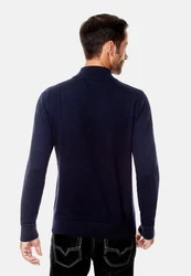 Vincenzo Boretti V-Ausschnitt Pullover tailliert Stehkragen Dunkelblau