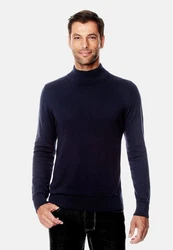 Vincenzo Boretti V-Ausschnitt Pullover tailliert Stehkragen Dunkelblau