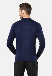 Vincenzo Boretti V-Ausschnitt Pullover Dunkelblau/Blau