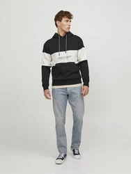 Jack & Jones Sweatshirt JORLAKEWOOD SWEAT HOOD BF LN Schwarz/Creme/Beige