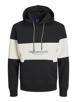 Jack & Jones Sweatshirt JORLAKEWOOD SWEAT HOOD BF LN Schwarz/Creme/Beige Jack & Jones Sweatshirt JORLAKEWOOD SWEAT HOOD BF LN Schwarz/Creme/Beige