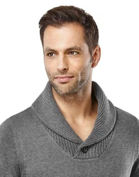 Vincenzo Boretti V-Ausschnitt Pullover Schalkragen Dunkelgrau/Grau