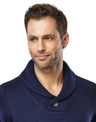 Vincenzo Boretti V-Ausschnitt Pullover Schalkragen Dunkelblau/Blau