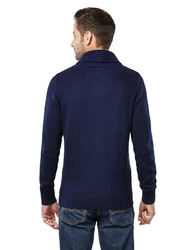 Vincenzo Boretti V-Ausschnitt Pullover Schalkragen Dunkelblau/Blau