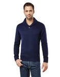 Vincenzo Boretti V-Ausschnitt Pullover Schalkragen Dunkelblau/Blau